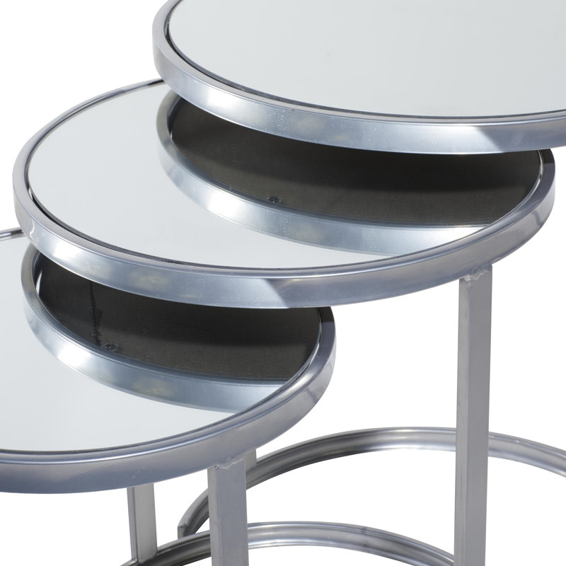 Ensemble de tables d'appoint en métal avec plateau en verre et miroir Oakengates, Argent