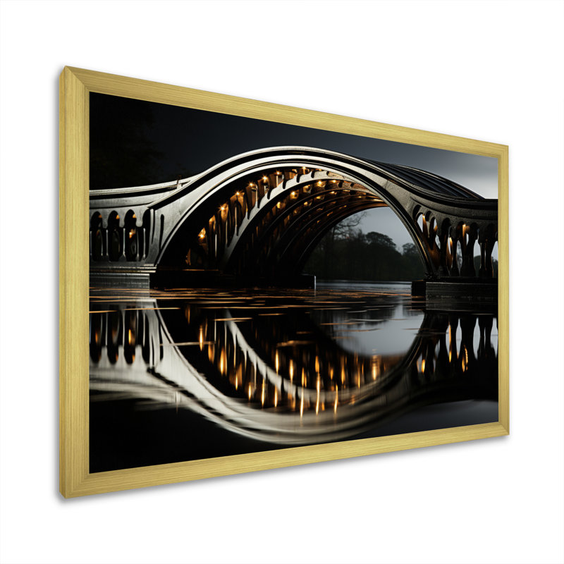 Pont noir avec reflets onyx - architecture, art mural, salon, Encadrement doré, H 12 po x l 20 po x P 1 po