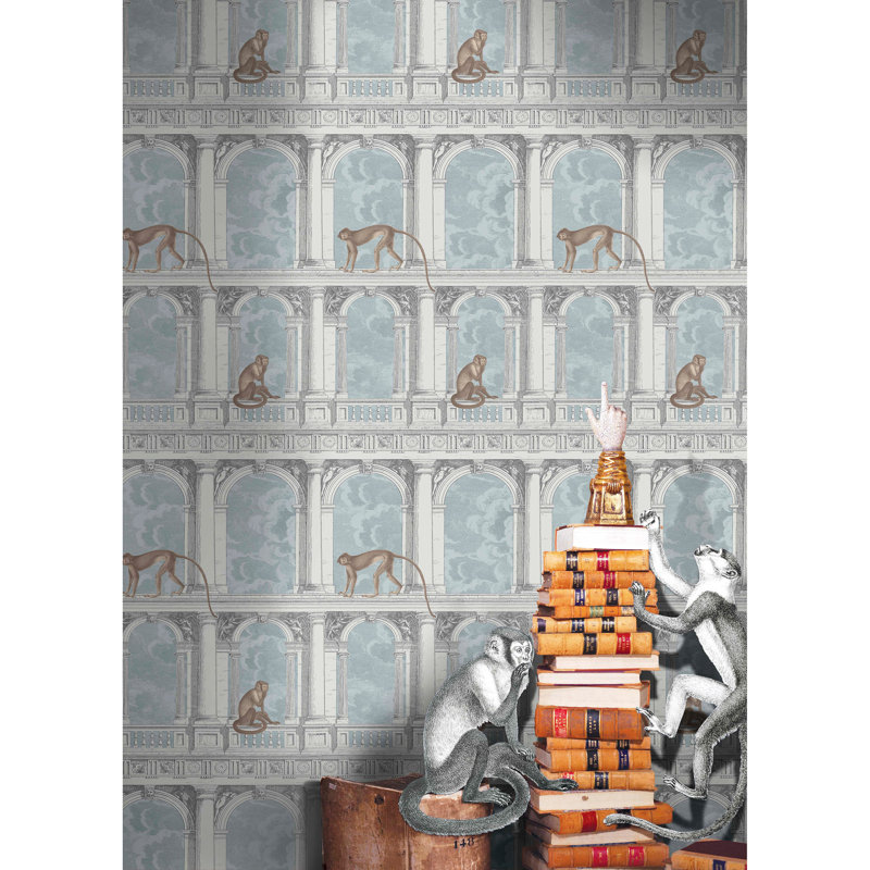 Wallpaper Roll, Stone/Powder Blue