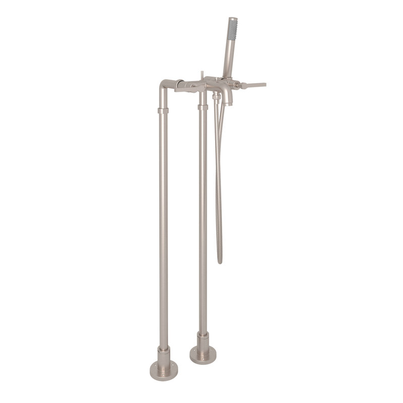 Lombardia Floor Mount Tub Filler, Satin Nickel, Lever Handle