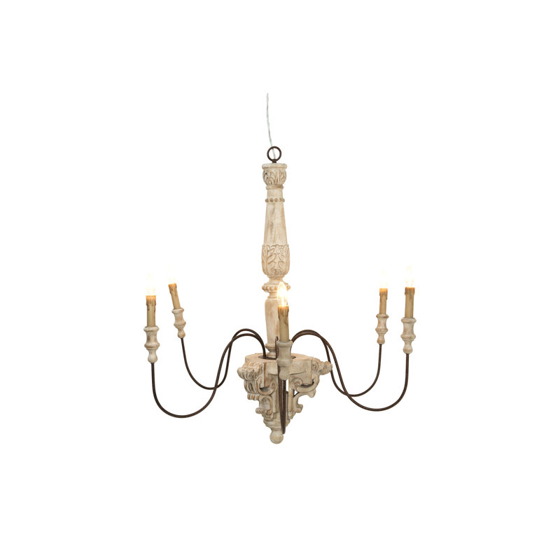 Antique Wood and Metal Chandelier, Cream