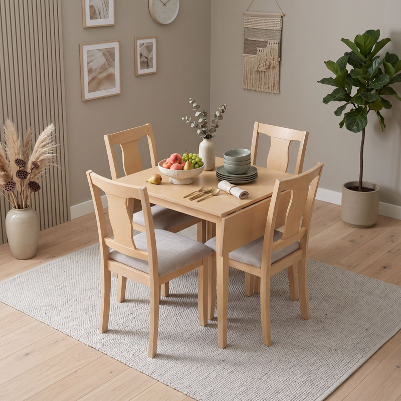 Ensemble de table de salle à manger 5 pièces pliable avec abattant et 4 chaises rembourrées pour les appartements