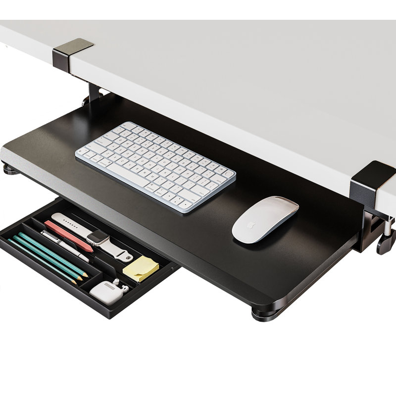 Keyboard Tray Under Desk, Pull Out Keyboard & Mouse Tray with C Clamp Mount, Sliding Keyboard Holder for Desk, 11.8 inch Large Slide-Out Platform Computer Drawer for Typing
