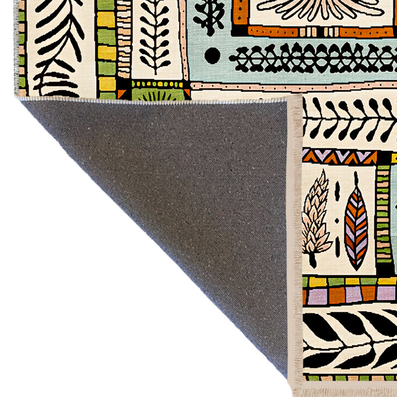 Tapis décoratif moderne multicolore à motif floral frangé
