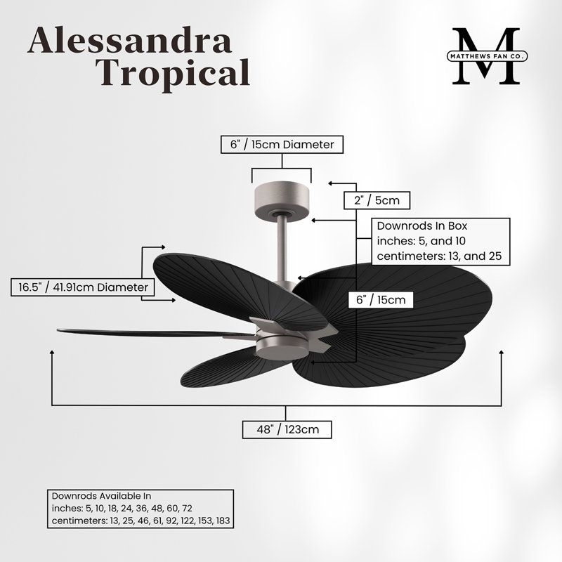 Alessandra - Five Blade Ceiling Fan, Brushed Nickel, Matte Black