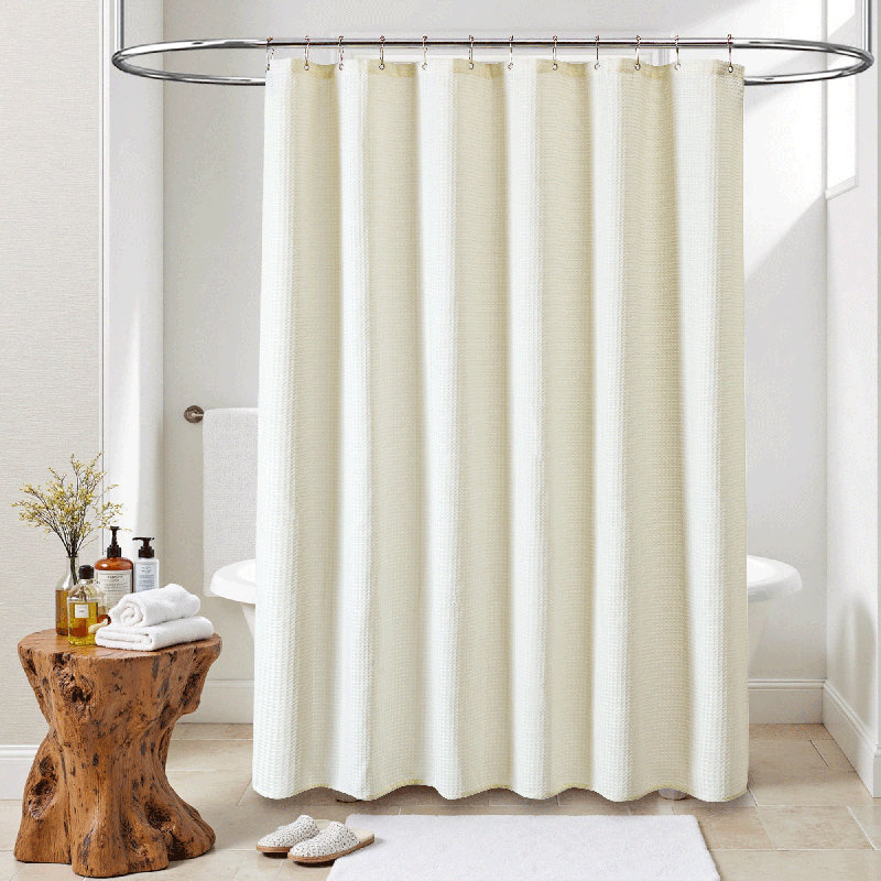 Rideau de douche moderne à tissage gaufré avec crochets en plastique inclus, Ivoire ivoire, H 72 po x l 72 po