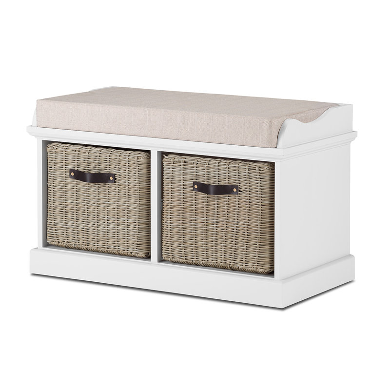 Anise Upholstered Storage Bench, White/Brown