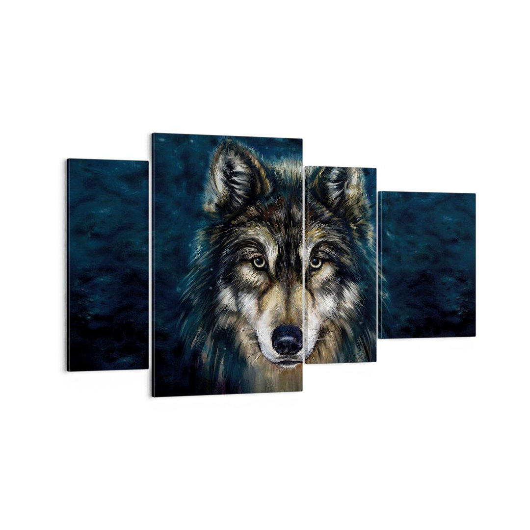 4-tlg. Leinwandbilder-Set Wolf Dark