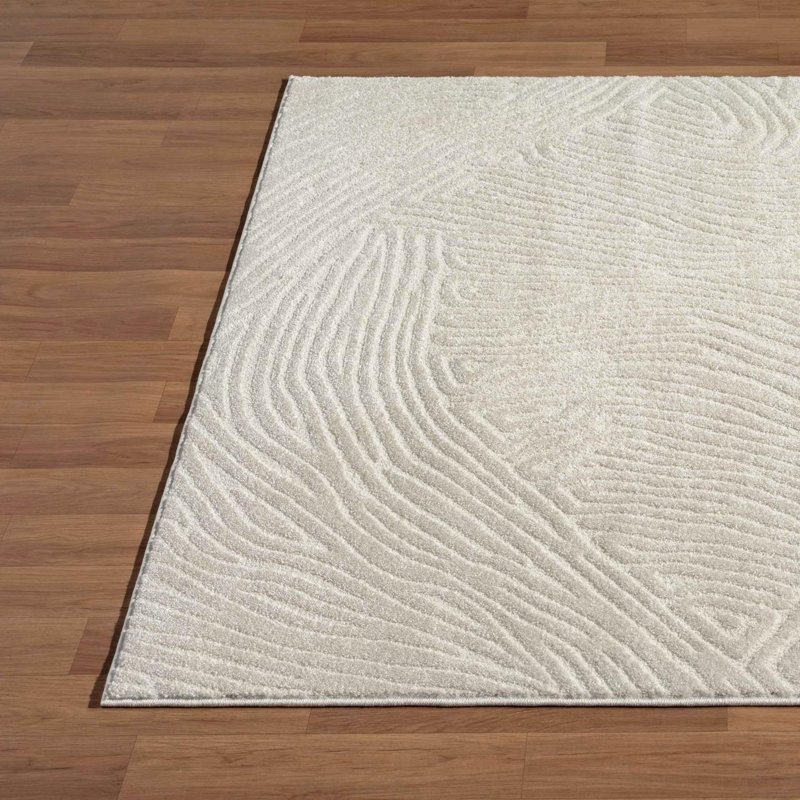 Cream Geometric Wave 5' x 7' Synthetic Area Rug
