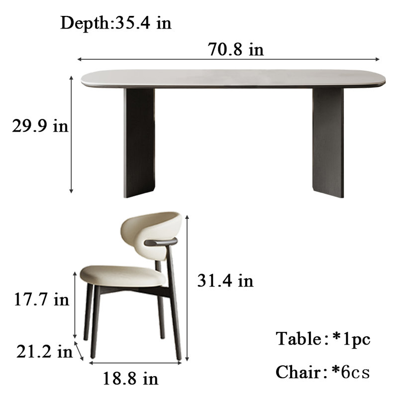 Tomiko 6 - Person Double Pedestal Dining Set, 29.9"H x 70.8"L x 35.4"W