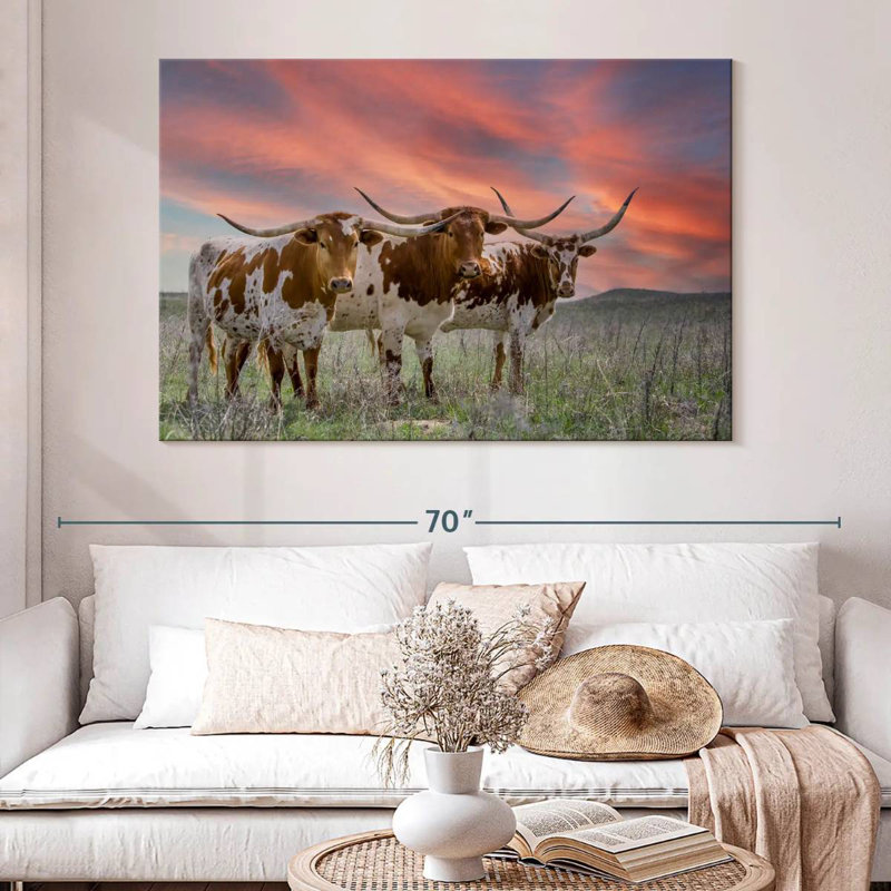 Three Texas Longhorns, 34" H x 51" W