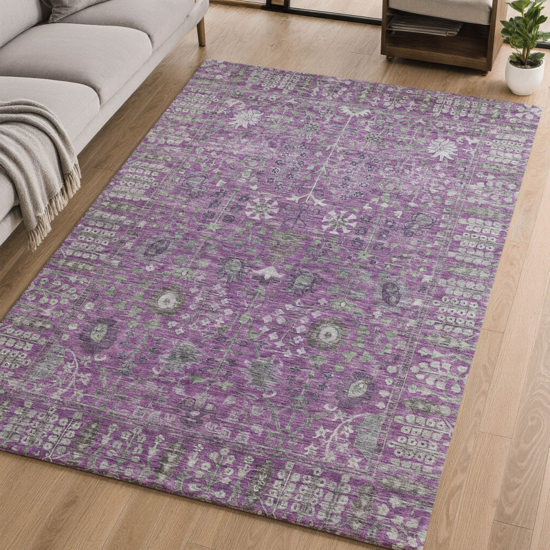 Premium Machine Washable Mayfield AMF2231 Global Rug, Purple, 5' x 7'6"