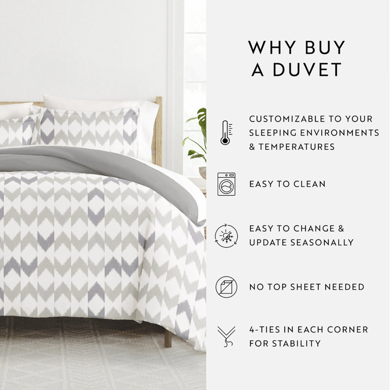 Duvet Cover Set Patterned Microfiber Ultra Soft Bedding in Chevron Sleep, Queen Duvet Cover + 2 Standard Shams