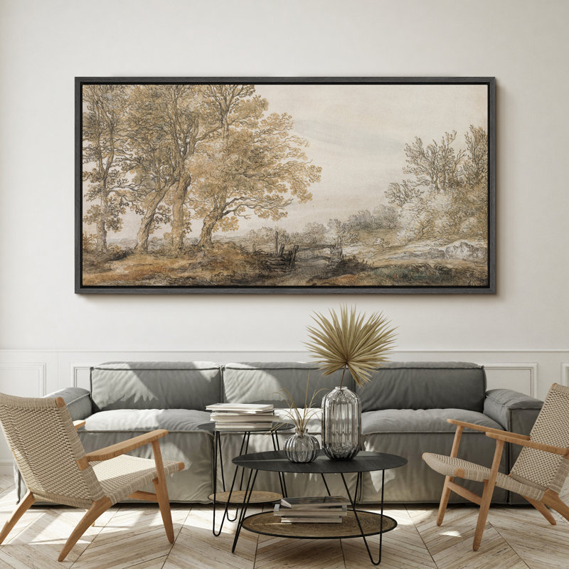Rustic Countryside " Classical Forest Sketch Vintage Style Tree Modern Art Relax Calm Warm Extra Large Pictures ", Black