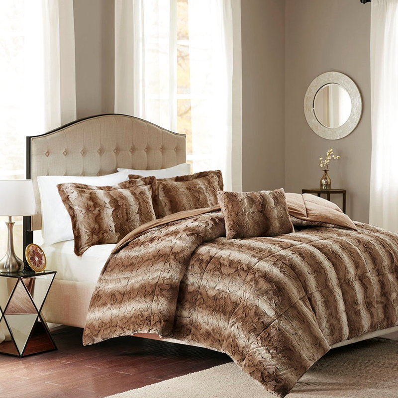 Édredon brun en fausse fourrure très grand, 4 pièces, luxe, chaud, 4 pièces, Édredon très grand et 3 pièces supplémentaires