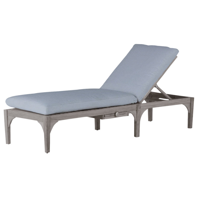 Club Teak Chaise With Wheel - Oyster, Oyster Teak, No Welt, Arbor Chambray