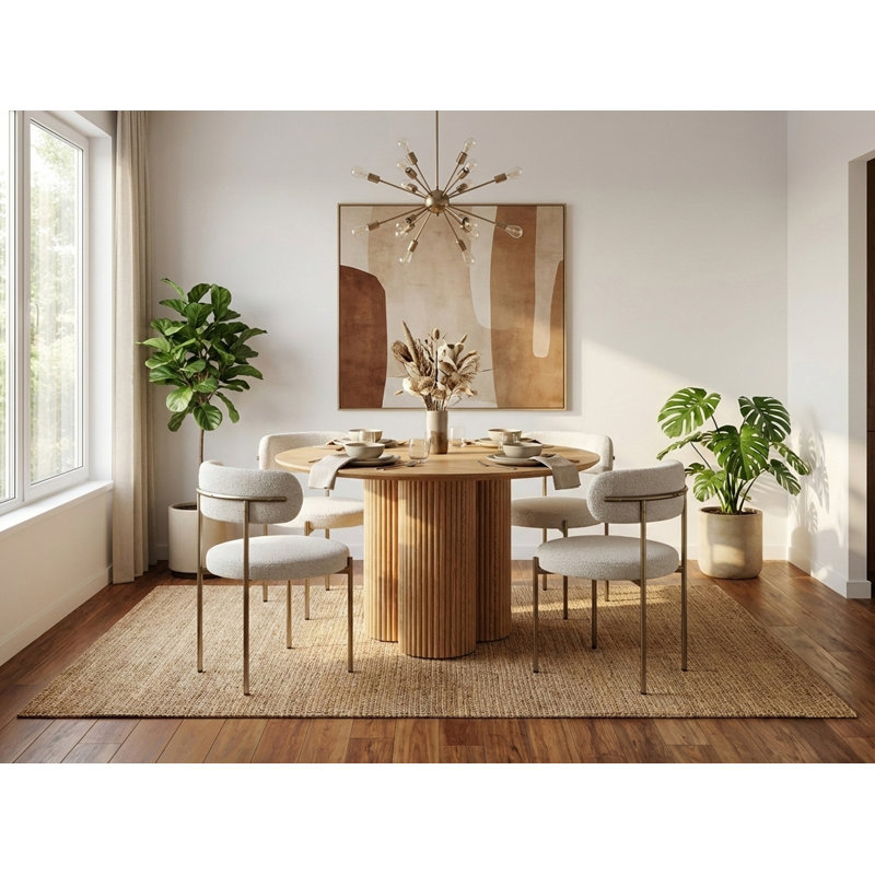 Issabell Ash Round Solid Wood Dining Table, Oak