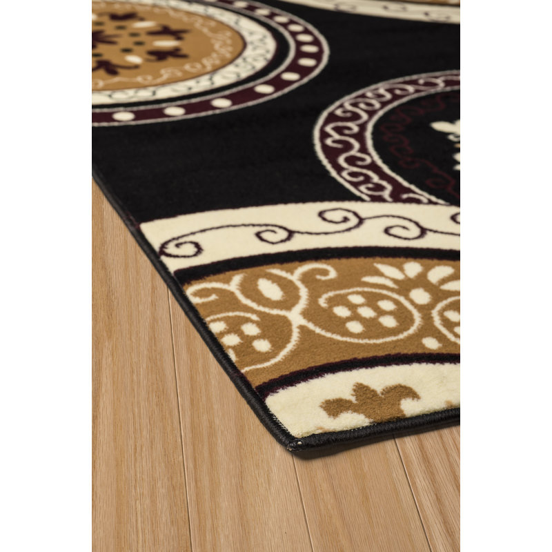 Noir géométrique/Tapis décoratif bronze Allenville, Rectangle 1 pi 10 po x 3 pi