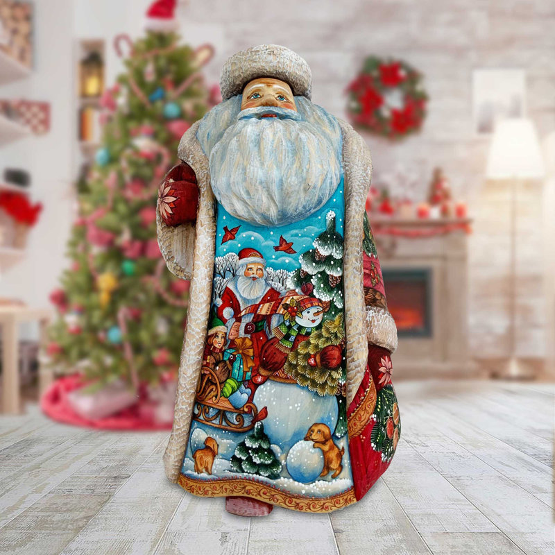 Masterpiece Wood Carved First Snow's Play Day Santa Figurine