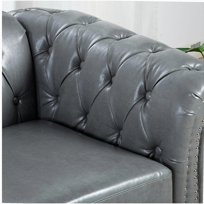 Canapé Chesterfield à accoudoirs roulés 84,65 po, Gris, Noir