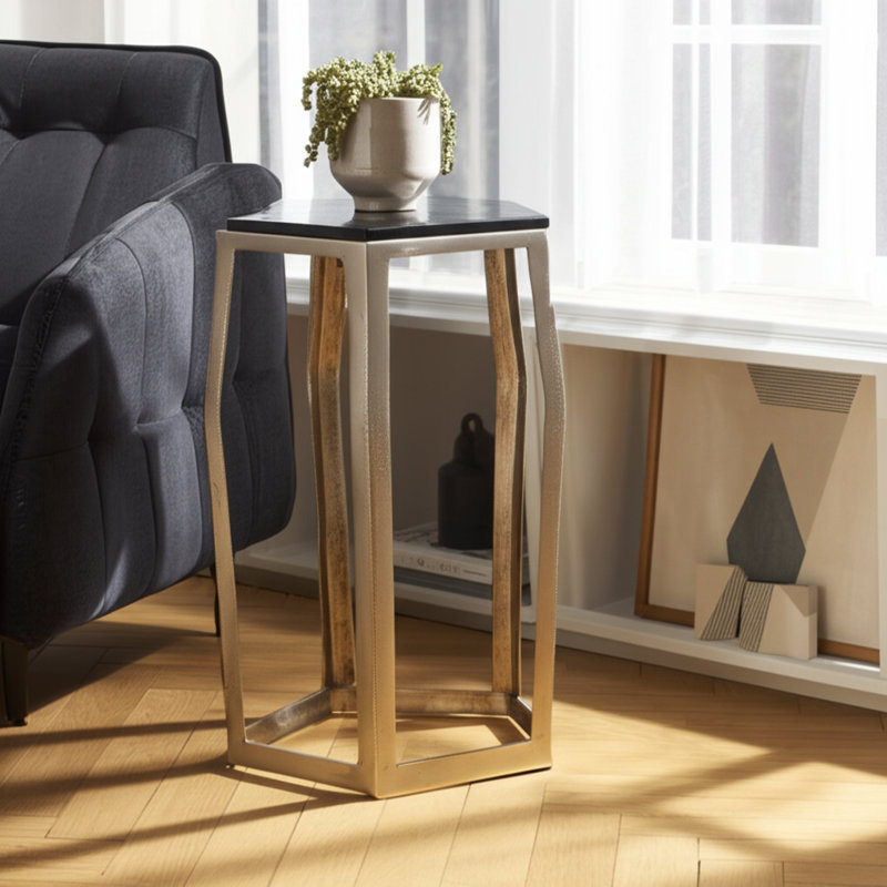 Side Table with Glass Top and Metal Frame - Modern Accent for Living Room or Small Spaces - Narrow End Table for Home Decor