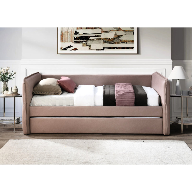 Lit de jour simple sur lit avec couchette en rose cendré mauve, tissu 100%, entretien pratique, profondeur de 45,77 po, largeur de 83,61 po, hauteur de 33,58 po, poids de 104,45 lb, scintillement facile à entretenir, rose