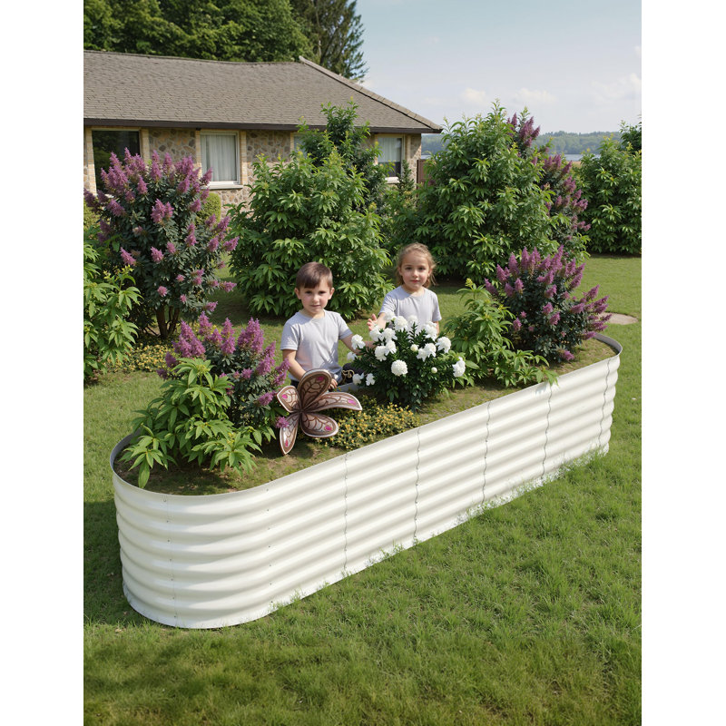 8x2x2ft Oval Raised Garden Bed - Heavy-Duty 0.6mm Galvanized Steel Planter Box with Safety Edges, Open Bottom Metal Planter for Outdoor Vegetables, Flowers, Herbs & Fruits - Beige