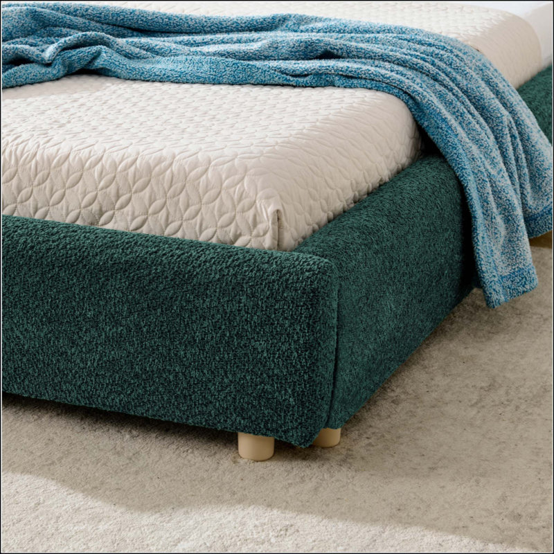 Structure de lit rembourrée de style minimaliste moderne avec tête de lit haute incurvée, tissu en fil de cercle de qualité supérieure et support de pieds robuste, matelas non inclus