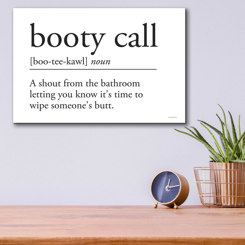«Booty Call» par Lettered & Lined - Art textuel sans cadre, H 12 po x l 16 po x P 0,13 po