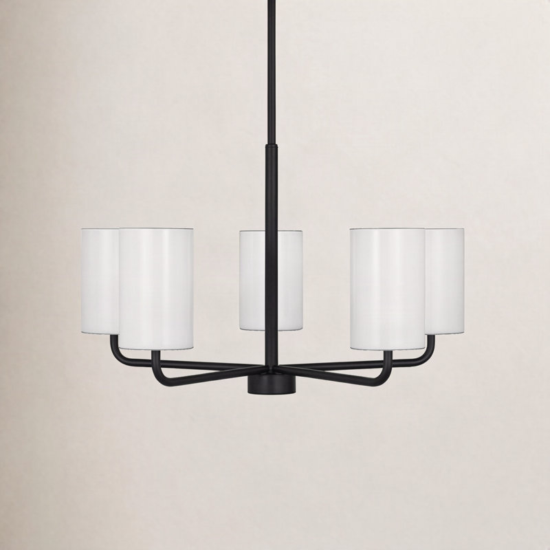 5 - Light Dimmable Shaded / Spider Chandelier, Matte Black, No