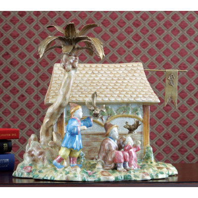 Porcelain House Figurine With Bronze Accents