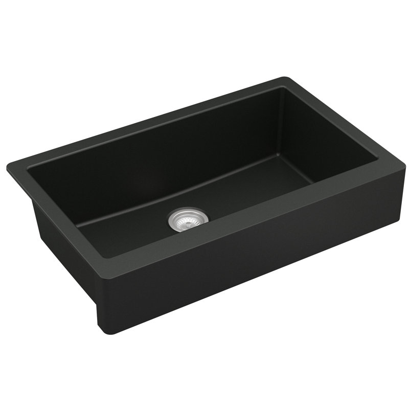 34'' L Single Bowl Quartz Kitchen Sink, Matte Black