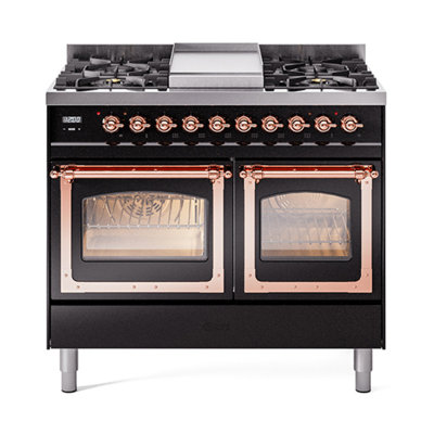 Cuisinière ILVE Nostalgie II Series 40 po à double combustible avec 6 brûleurs scellés (gaz naturel, porte vitrée)