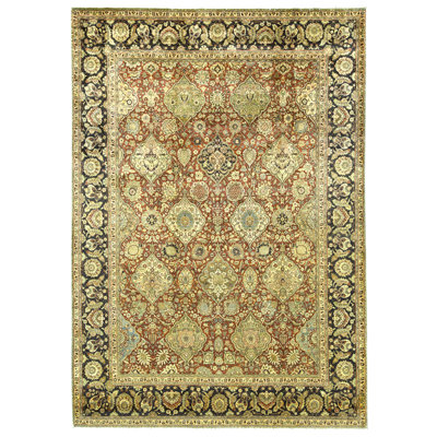 Tapis rouge et noir noué à la main de haute qualité