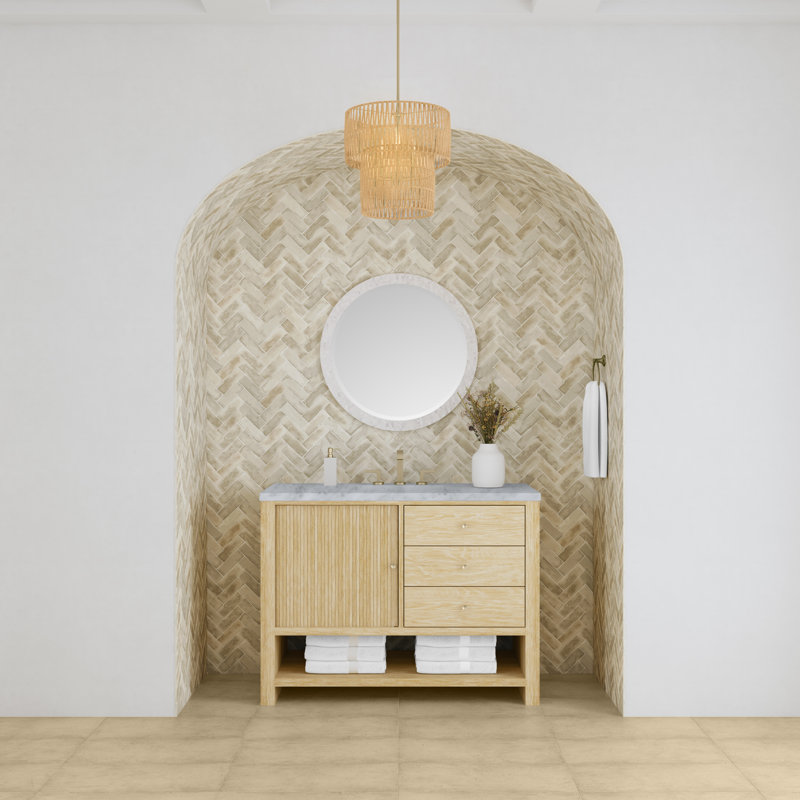 Marigot 48'' W Single Vanity, Carrara White Marble, 8" Widespread