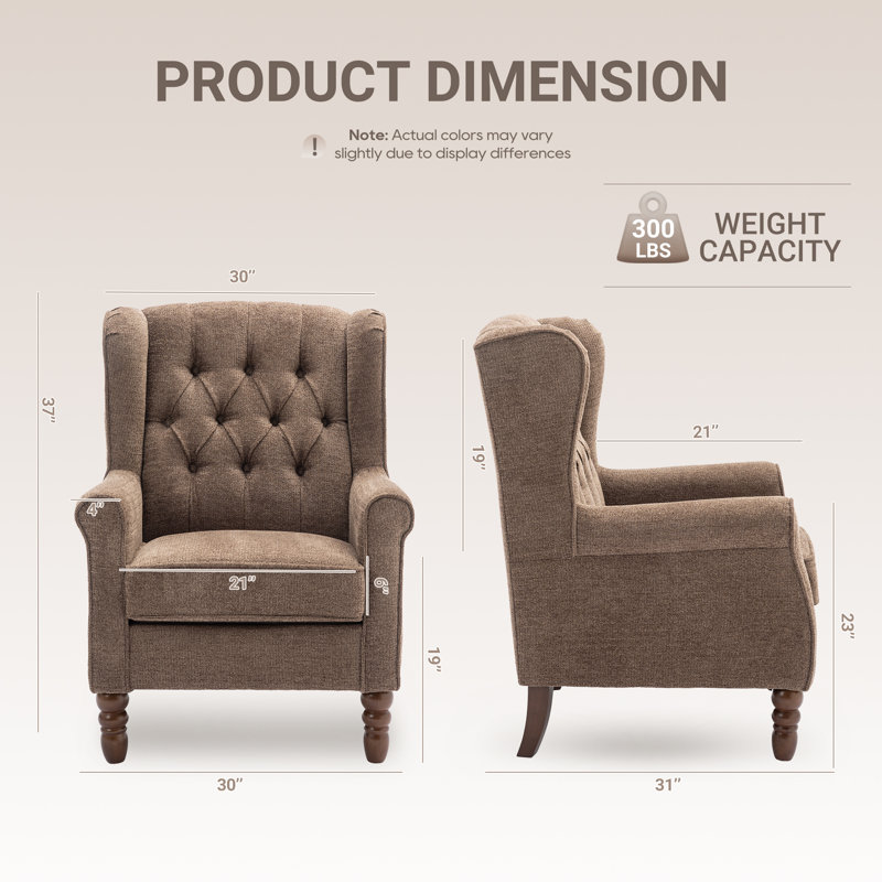 Fauteuil d'appoint capitonné en tissu capitonné, Brun