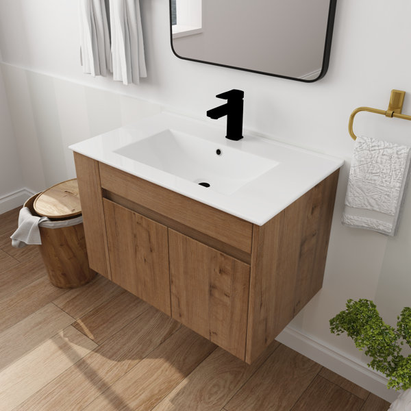 Millwood Pines Gonesse 30'' Wall Mounted Single Bathroom Vanity with ...