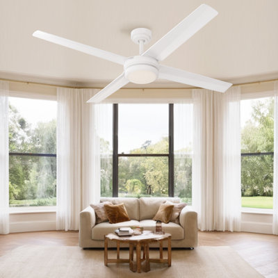 Calyra 56 in. LED Indoor/Outdoor Matte White Ceiling Fan with Remote Control and Warm White color changing Light Kit