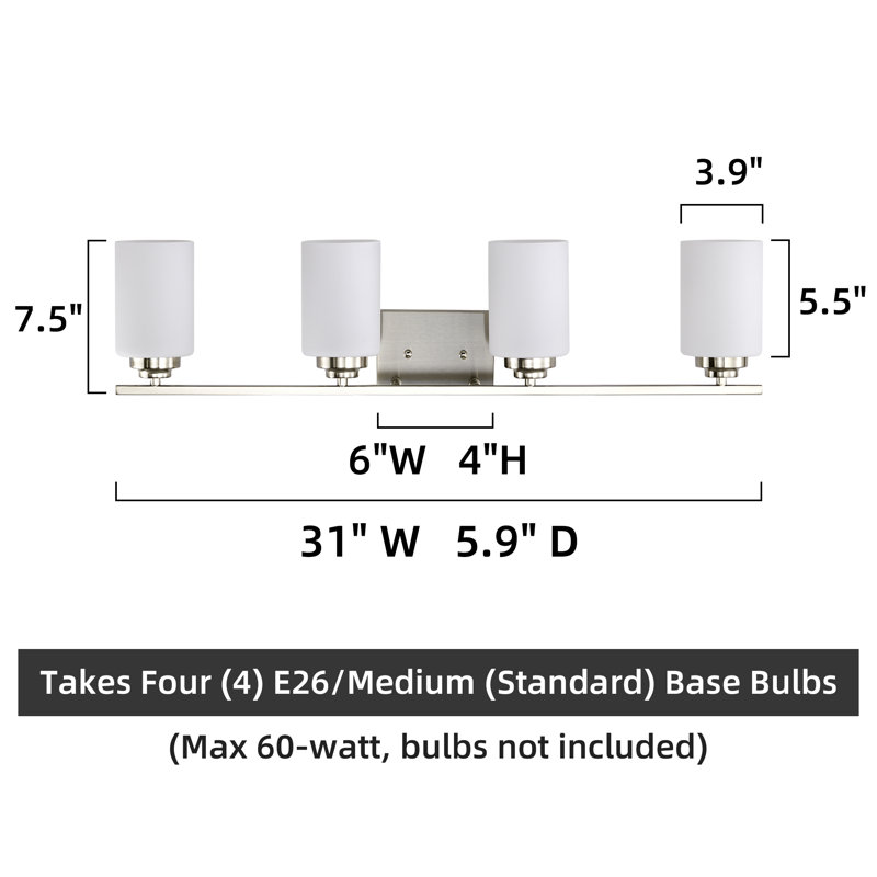 Burdene Dimmable Vanity Light, 4, Brushed Nickel