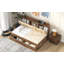 Lit de jour en bois avec tablettes de rangement rembourrées, ports USB et 2 tiroirs-1910102057