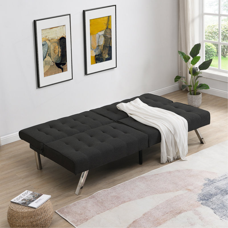 WOOD FRAME, STAINLESS LEG, FUTON, SOFA BED, Black