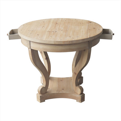 Light Natural Solid Wood Round 2-Person Dining Table with Curved Legs, Farmhouse Style for Kitchen or Living Room