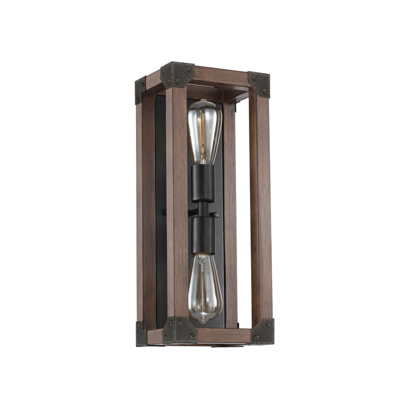 Niemeyer Pine Wood 2-Light Wall Sconce Antique Black Metal Finish