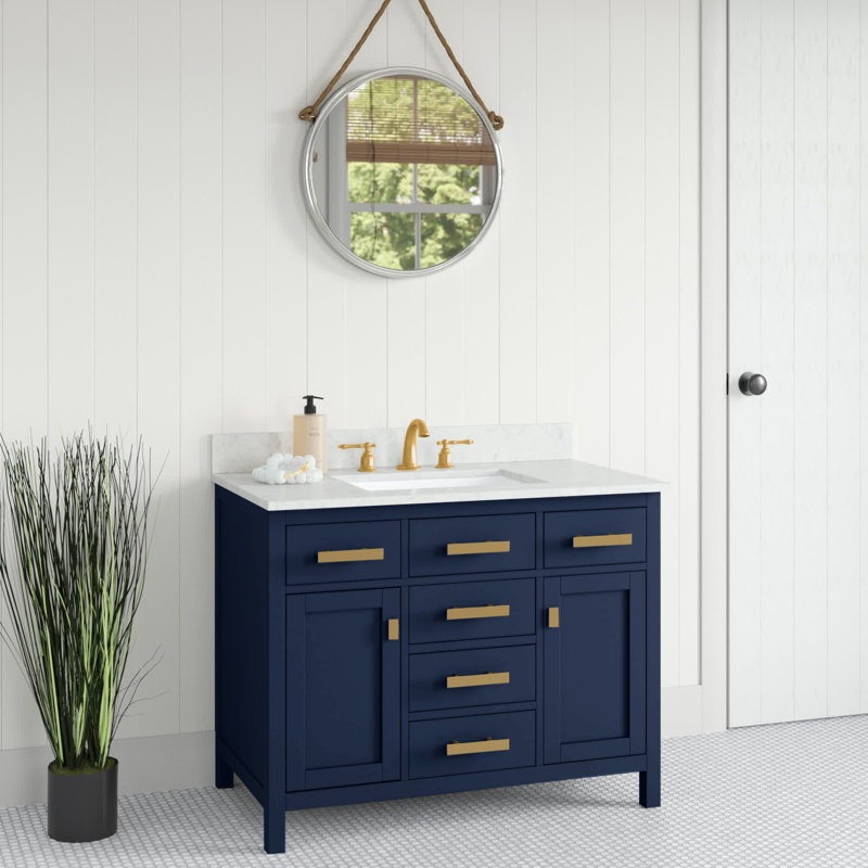 Ensemble de meuble-lavabo simple 42 po Willisville, bleu, Laiton satiné