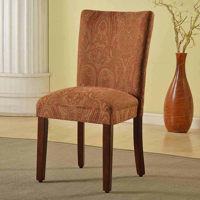 Carista Upholstered Parsons Dining Chair, Red/Gold Damask