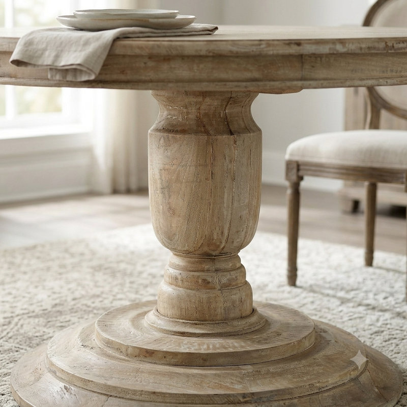 Attah Mahogany Round Solid Wood Dining Table, 30" H x 72" L x 72" W,  Gray Wash,  Gray Wash