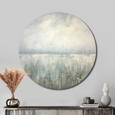 «Meadow Minimalisme Horizon I - Paysages», art rond en métal