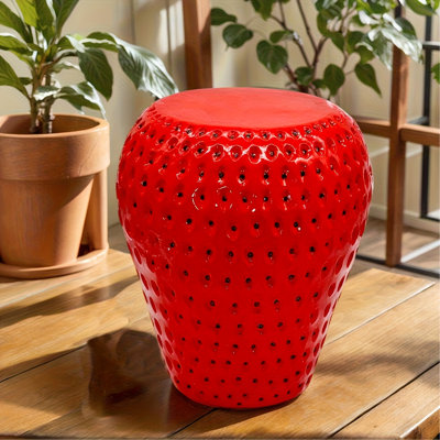 Tabouret à fruits Strawberry, tabouret surdimensionné en résine de 13,4 po, table d'appoint, décorations d'intérieur pour jardin, mobilier d'extérieur polyvalent