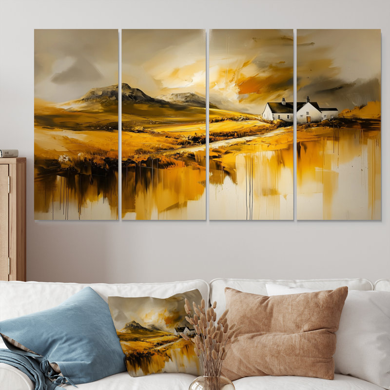 Montagnes d'Irlande dans des tons d'or et de noir II - ensemble de décoration murale Irlande, H 28 po x l 48 po