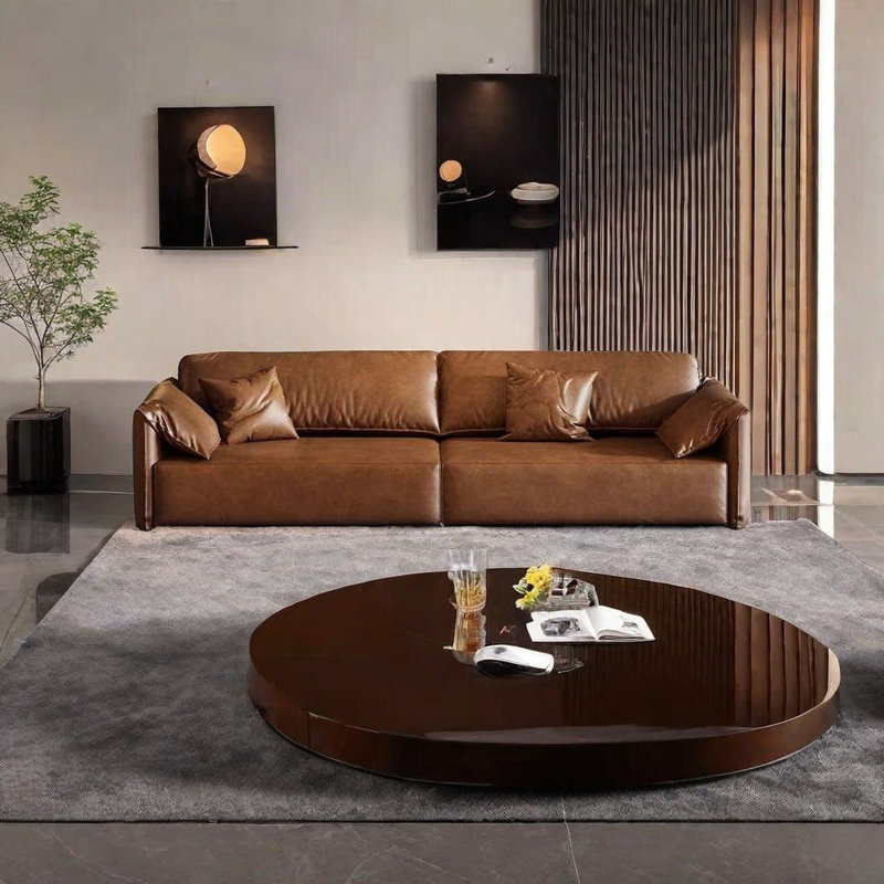 Canapé de bureau italien rétro en cuir ciré à l'huile, 4, H 30,7 po x l 106,3 po x P 36,6 po